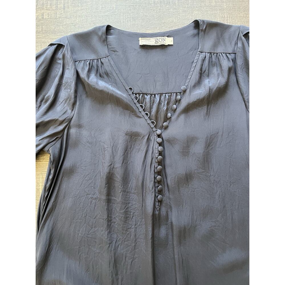 Go By Go Silk Washable Silk Maxi Dress Fabric Buttons Pockets Navy Blue, Size S - Picture 3 of 12